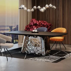 Stoły*KARE Design Stół Z Fornirowanym Czarnym Blatem I Srebrną Podstawą 220x110 Cm