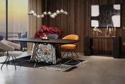 Stoły*KARE Design Stół Z Fornirowanym Czarnym Blatem I Srebrną Podstawą 220x110 Cm