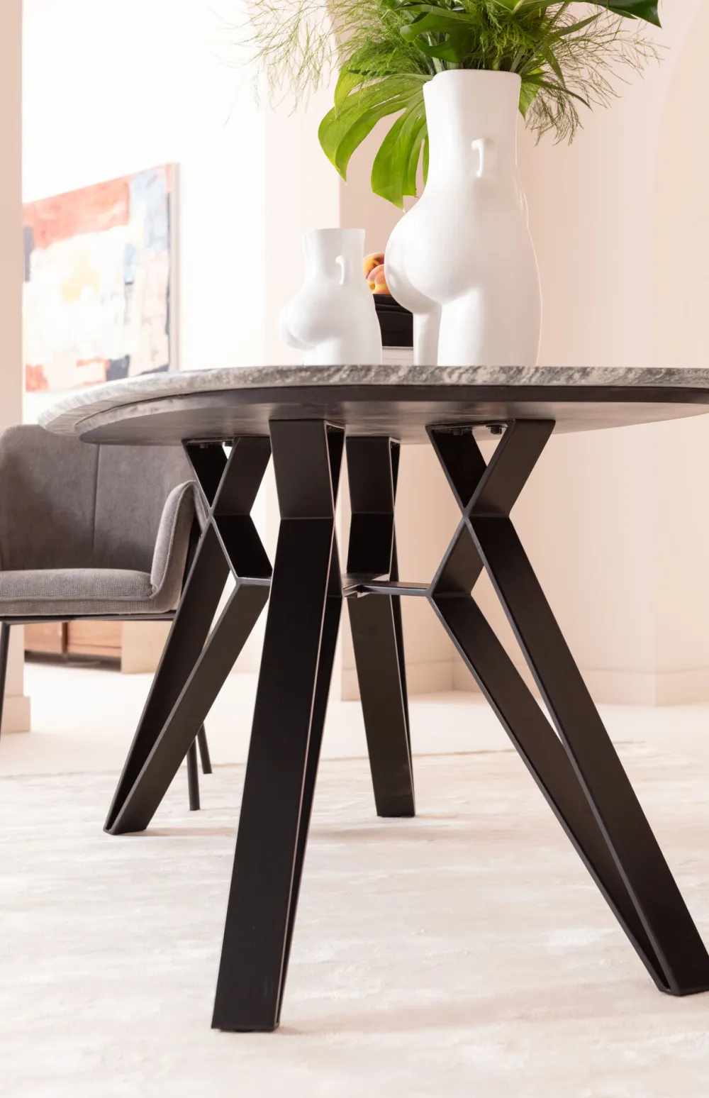 Stoły*KARE Design Stół Z Granitowym Blatem I Czarnymi Stalowymi Nogami 180x90 Cm