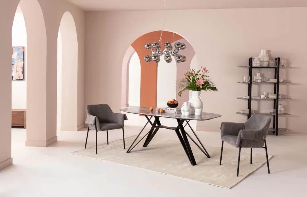 Stoły*KARE Design Stół Z Granitowym Blatem I Czarnymi Stalowymi Nogami 200x100 Cm
