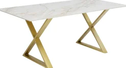 Stoły*KARE Design Stół Z Kamionkowym Blatem 180x90 Cm Nogi Złote Krzyżowe