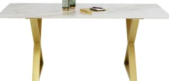 Stoły*KARE Design Stół Z Kamionkowym Blatem 180x90 Cm Nogi Złote Krzyżowe