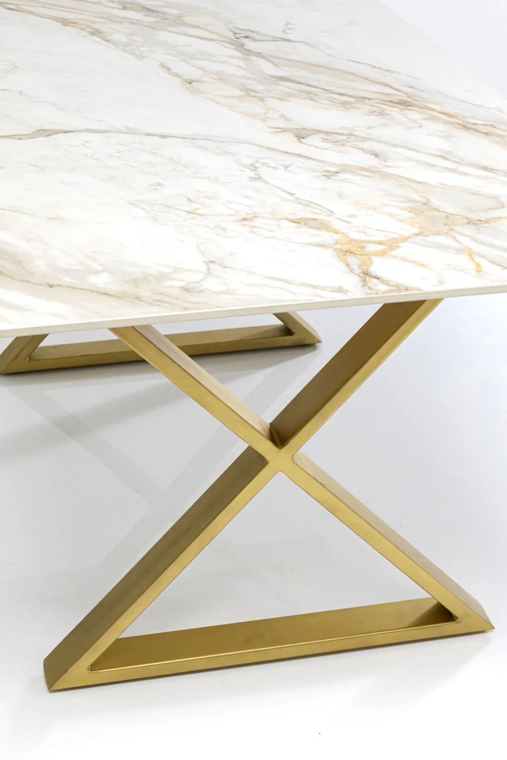 Stoły*KARE Design Stół Z Kamionkowym Blatem 180x90 Cm Nogi Złote Krzyżowe