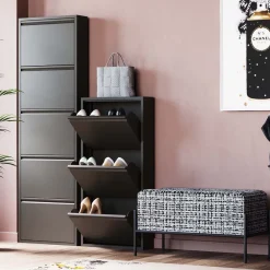 Szafki Na Buty*KARE Design Szafka Na Buty Stalowa Czarna 5 Przegródek 50x173 Cm