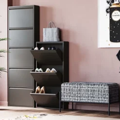 Szafki Na Buty*KARE Design Szafka Na Buty Stalowa Czarna 3 Przegródki 50x104 Cm