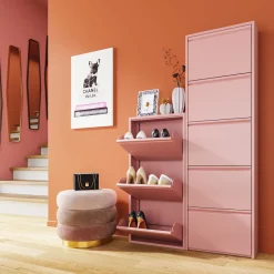 Szafki Na Buty*KARE Design Szafka Na Buty Stalowa Różowa 5 Przegródek 50x173 Cm