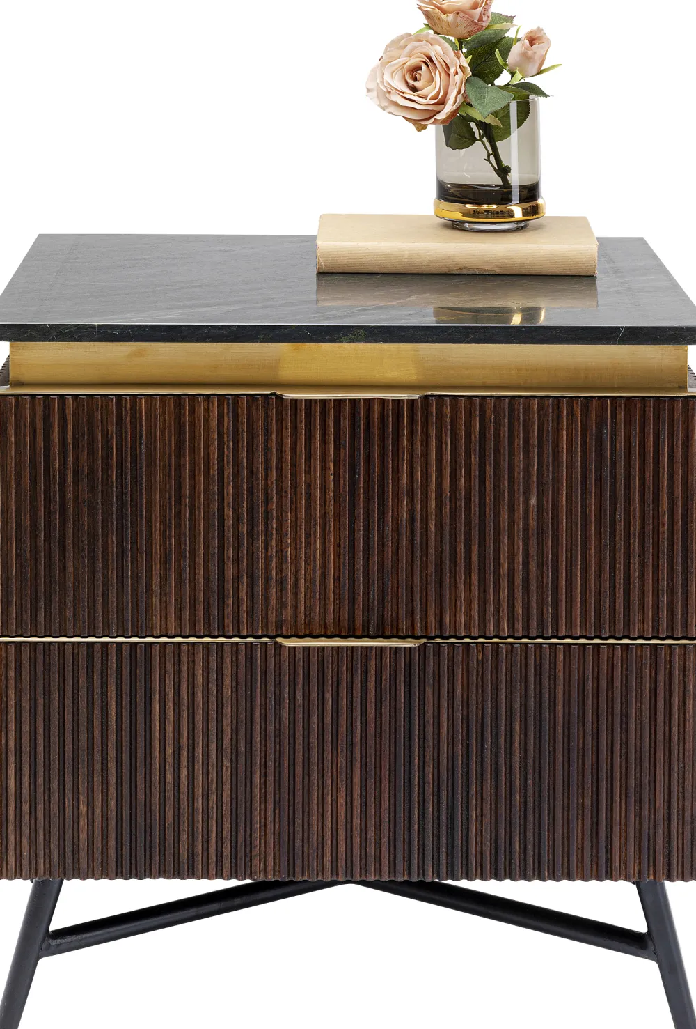 Szafki Nocne*KARE Design Szafka Nocna Catalina 51x58 Cm Drewno Mango Ciemnobrązowe - Blat Marmur