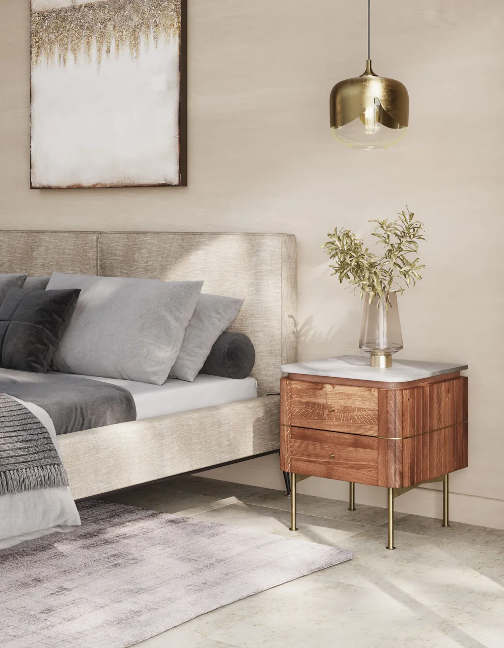 Szafki Nocne*KARE Design Szafka Nocna Grace 50x55 Cm Drewno Mango - Blat Marmur