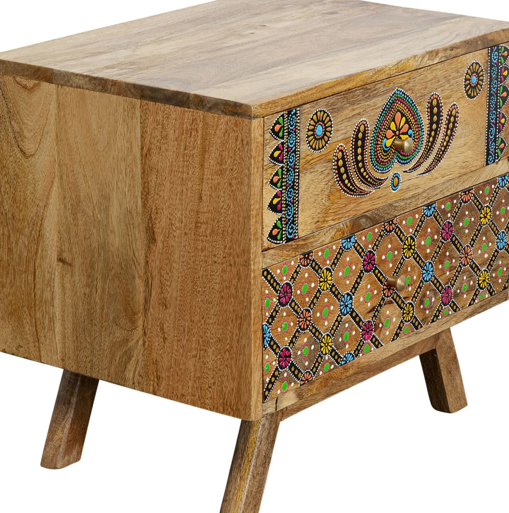 Szafki Nocne*KARE Design Szafka Nocna Z 2 Szufladami Drewno Mango Kolorowe Ornamenty 50x46 Cm