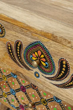 Szafki Nocne*KARE Design Szafka Nocna Z 2 Szufladami Drewno Mango Kolorowe Ornamenty 50x46 Cm