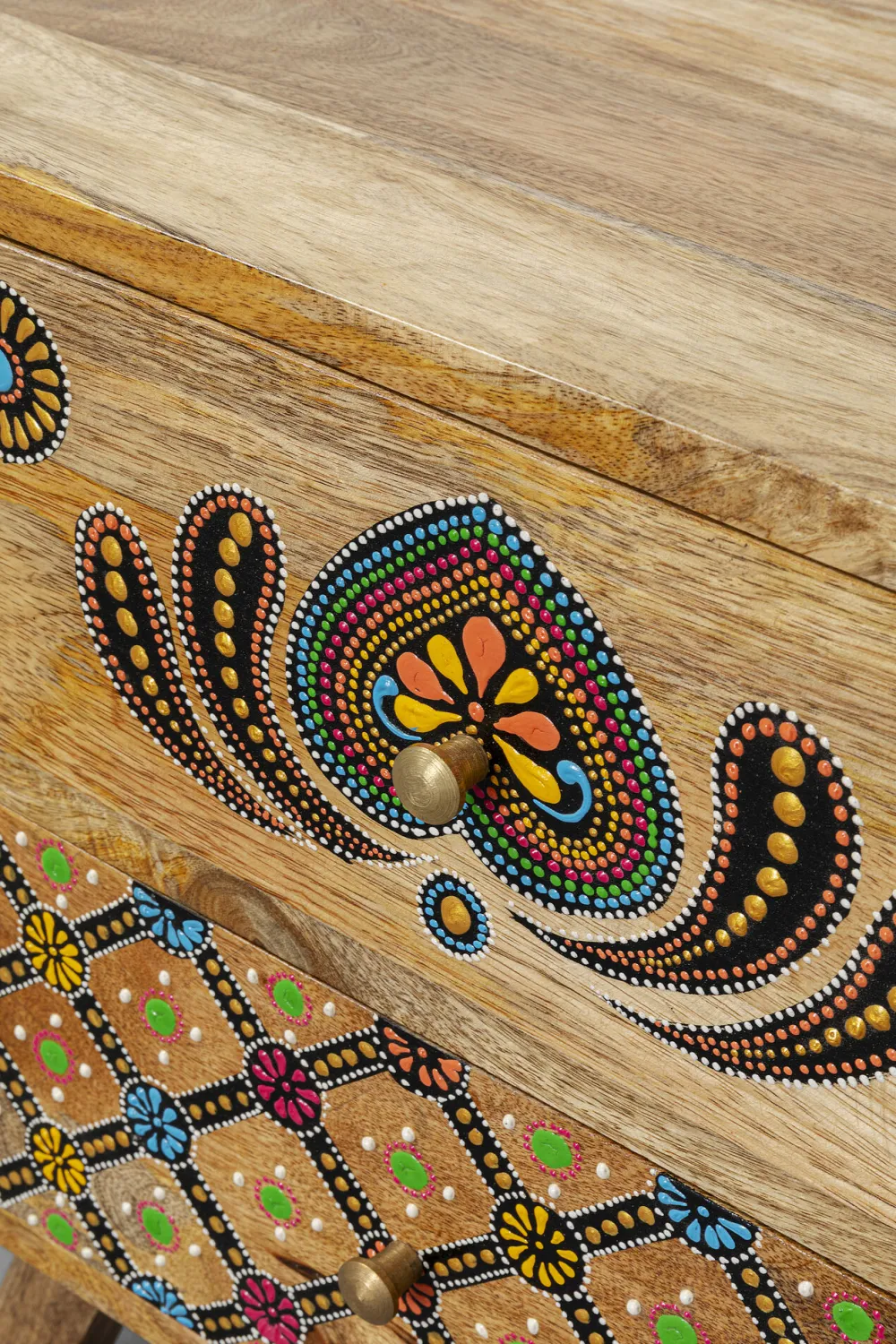 Szafki Nocne*KARE Design Szafka Nocna Z 2 Szufladami Drewno Mango Kolorowe Ornamenty 50x46 Cm