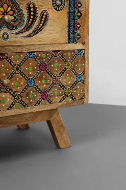 Szafki Nocne*KARE Design Szafka Nocna Z 2 Szufladami Drewno Mango Kolorowe Ornamenty 50x46 Cm