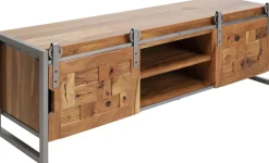 Szafki Rtv*KARE Design Szafka RTV Drzwi Przesuwne Drewno Akacjowe Nogi Stalowe 145x45 Cm