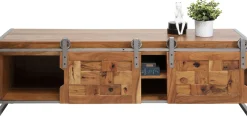 Szafki Rtv*KARE Design Szafka RTV Drzwi Przesuwne Drewno Akacjowe Nogi Stalowe 145x45 Cm