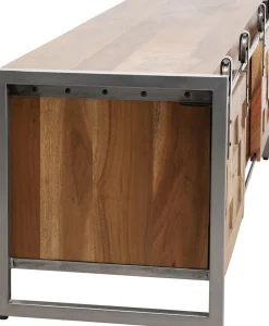 Szafki Rtv*KARE Design Szafka RTV Drzwi Przesuwne Drewno Akacjowe Nogi Stalowe 145x45 Cm
