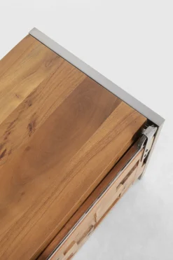 Szafki Rtv*KARE Design Szafka RTV Drzwi Przesuwne Drewno Akacjowe Nogi Stalowe 145x45 Cm