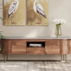 Szafki Rtv*KARE Design Szafka RTV Grace 145x48 Cm Drewno Mango - Blat Marmur