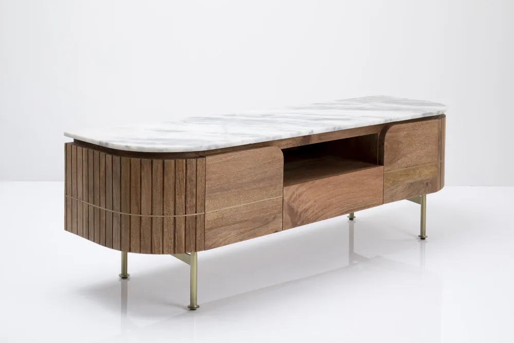 Szafki Rtv*KARE Design Szafka RTV Grace 145x48 Cm Drewno Mango - Blat Marmur