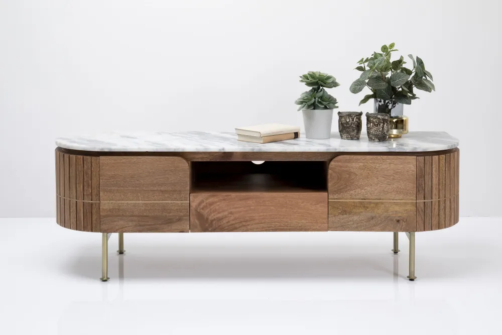 Szafki Rtv*KARE Design Szafka RTV Grace 145x48 Cm Drewno Mango - Blat Marmur