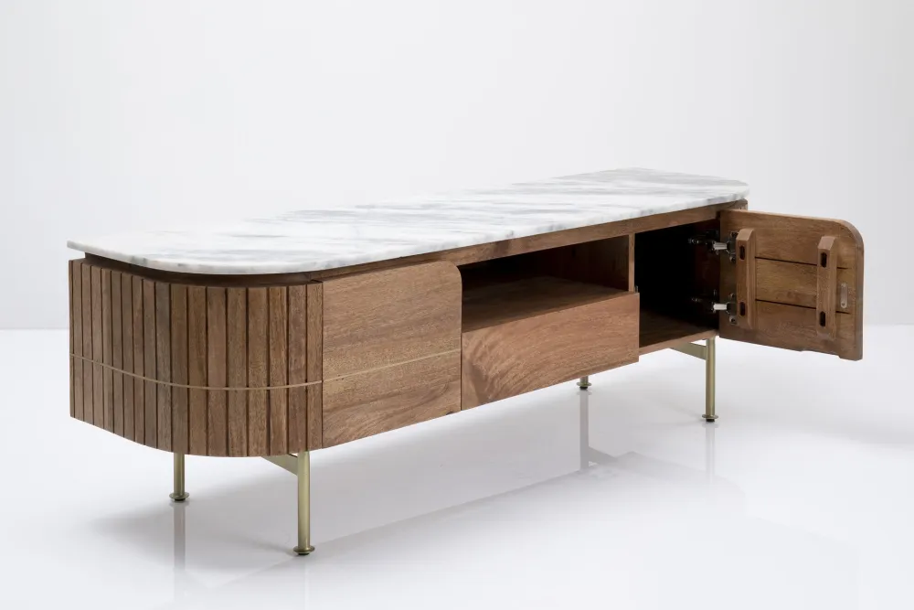 Szafki Rtv*KARE Design Szafka RTV Grace 145x48 Cm Drewno Mango - Blat Marmur