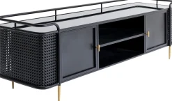 Szafki Rtv*KARE Design Szafka RTV Stalowa Czarna Blat Szklany 160x48 Cm