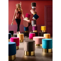 Taborety*KARE Design Taboret Cherry Ø35 Cm Czarny Podstawa Złota
