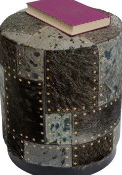 Taborety*KARE Design Taboret Okrągły Szaro-brązowy Skóra Naturalna Ø35x42 Cm