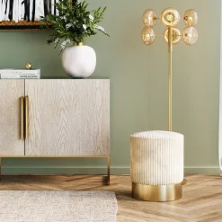 Taborety*KARE Design Taboret Okrągły Tapicerowany Beżowy Podstawa Złota Ø35x42 Cm