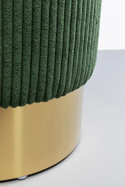 Taborety*KARE Design Taboret Okrągły Tapicerowany Ciemnozielony Podstawa Złota Ø35x42 Cm