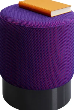 Taborety*KARE Design Taboret Okrągły Tapicerowany Fioletowy Podstawa Czarna Ø35x42 Cm