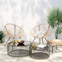 Taborety*KARE Design Taboret - Podnóżek Ogrodowy Acapulco 40x40 Cm Naturalny - Nogi Czarne