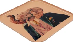Zastawa Stołowa*KARE Design Taca Brązowa Ze Stali Motyw Zwierzęcy Słoń 27x27 Cm