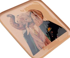 Zastawa Stołowa*KARE Design Taca Brązowa Ze Stali Motyw Zwierzęcy Słoń 27x27 Cm