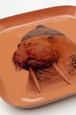 Zastawa Stołowa*KARE Design Taca Brązowa Ze Stali Motyw Zwierzęcy Mors 21x21 Cm