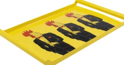 Zastawa Stołowa*KARE Design Taca Z Uchwytami Stalowa żółta Koguty W Garniturach 49x30 Cm