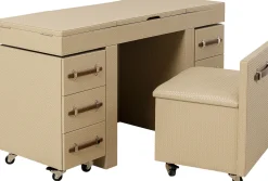 Konsole I Toaletki*KARE Design Toaletka Rozkładana Z Siedziskiem I Kontenerkami Tapicerowana 138x51 Cm