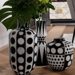 Wazony*KARE Design Wazon Brillar Ø25x45 Cm Czarno-biały