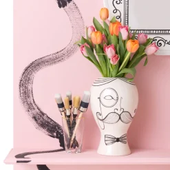 Wazony*KARE Design Wazon Ceramiczny Biały Motyw Mężczyzny Ø19x30 Cm