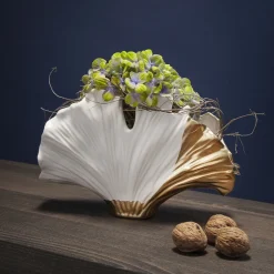 Wazony*KARE Design Wazon Dekoracyjny W Kształcie Liścia Miłorzębu Biały 26 X 18 Cm