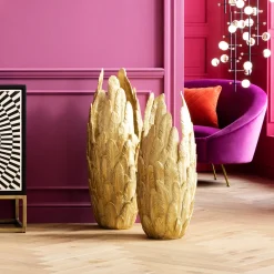 Wazony*KARE Design Wazon Feathers Ø35x91 Cm Złoty