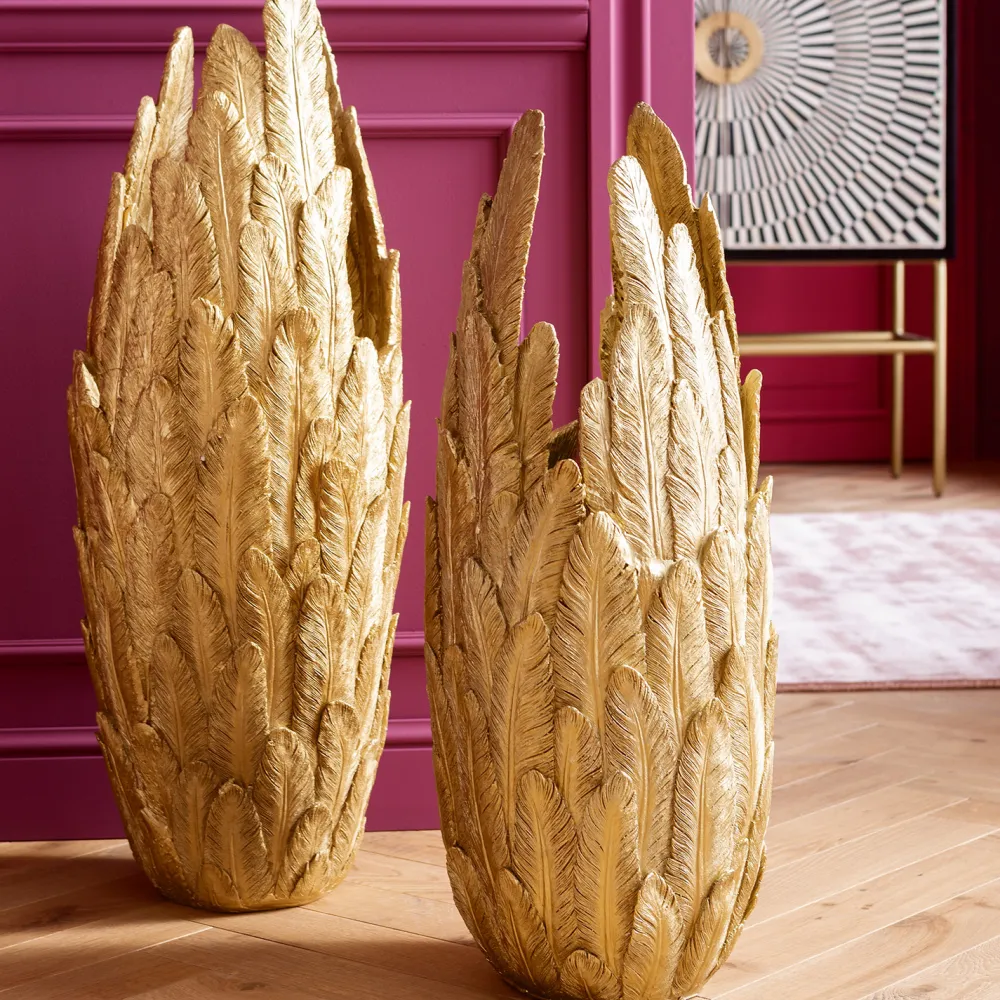 Wazony*KARE Design Wazon Feathers Ø34x80 Cm Złoty
