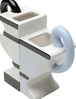 Wazony*KARE Design Wazon Z Uchwytami Ceramiczny Biało-niebieski 19x22 Cm Paski Czarne