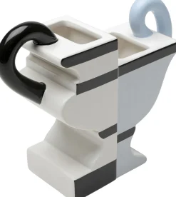 Wazony*KARE Design Wazon Z Uchwytami Ceramiczny Biało-niebieski 19x22 Cm Paski Czarne
