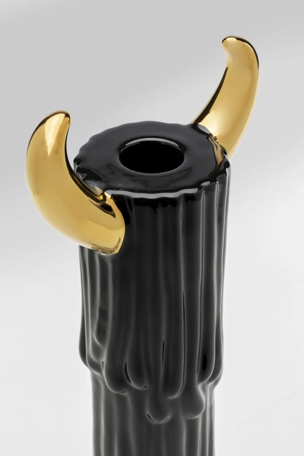 Świeczniki*KARE Design Świecznik Ceramiczny Czarno-złoty Na 1 świecę 30 Cm