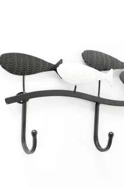Wieszaki Ścienne*KARE Design Wieszak ścienny Czarno-biały Stalowy Ryby 62x18 Cm