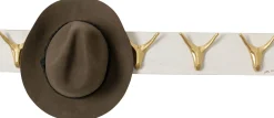Wieszaki Ścienne*KARE Design Wieszak ścienny Drewno Jodłowe Białe Postarzane I Złota Stal 75 Cm