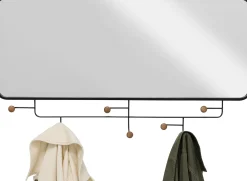 Wieszaki Ścienne*KARE Design Wieszak ścienny Z Lustrem Czarny Haczyki Drewniane 100x54 Cm