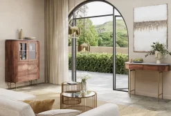 Witryny*KARE Design Witryna Grace 100x145 Cm Drewno Mango - Blat Marmur