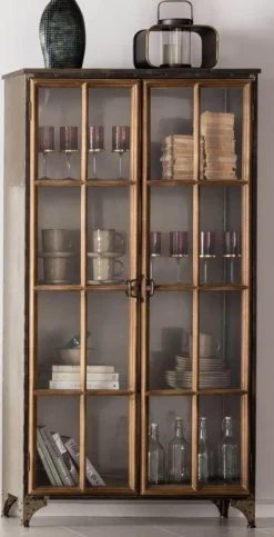 Witryny*KARE Design Witryna Kontor 187x97 Cm Szaro-drewniana