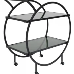 Barki*KARE Design Wózek Barowy Loft 74x85 Cm Czarny Półki Szklane